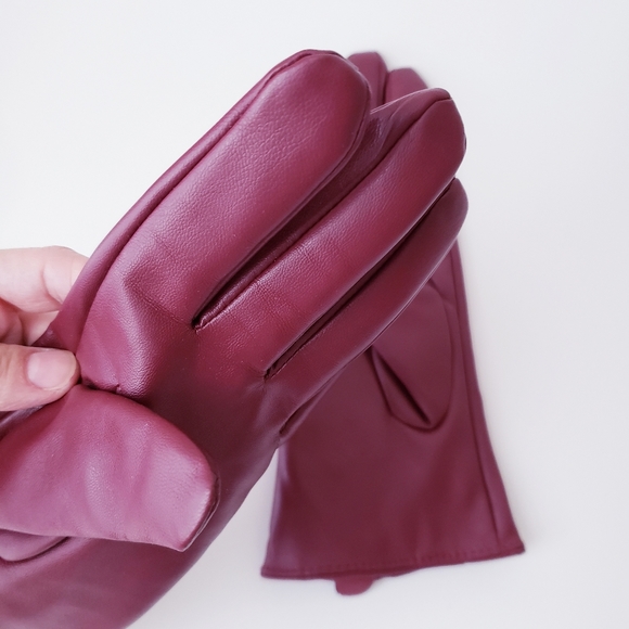 Vintage Ladies Vegan Burgundy Gloves - Picture 6 of 10